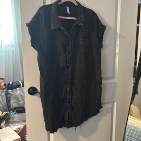 Zenana Outfitters Black Button-Up Dress gauze mineral washed L/XL EUC - Picture 3 of 6